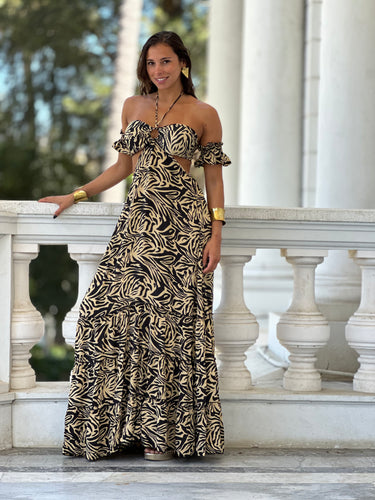 Vestido largo de seda Hibiscus print